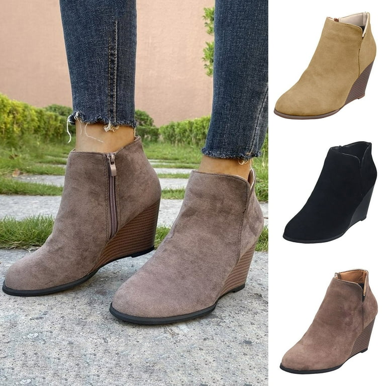Mepaouo Women's Wedge Ankle Boots Stacked Mid Heel Western Suede Dress Booties for Women, Size: 5.5, Brown Mepaouo Women's Wedge Ankle Boots Stacked Mid Heel Western Suede Dress Booties for Women, Size: 5.5, Brown