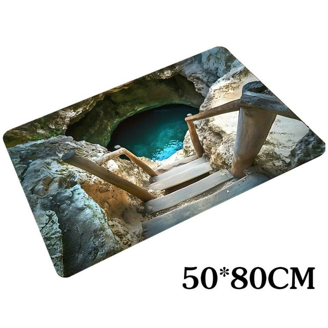 3D Stereoscopic Vision Trap Rug, Optical Illusion Hole Rug, Floor Optical Illusion Rugs Cave, Funny Anti Slip All-Weather Doormat Rugs That Looks Like a Hole for Home Office