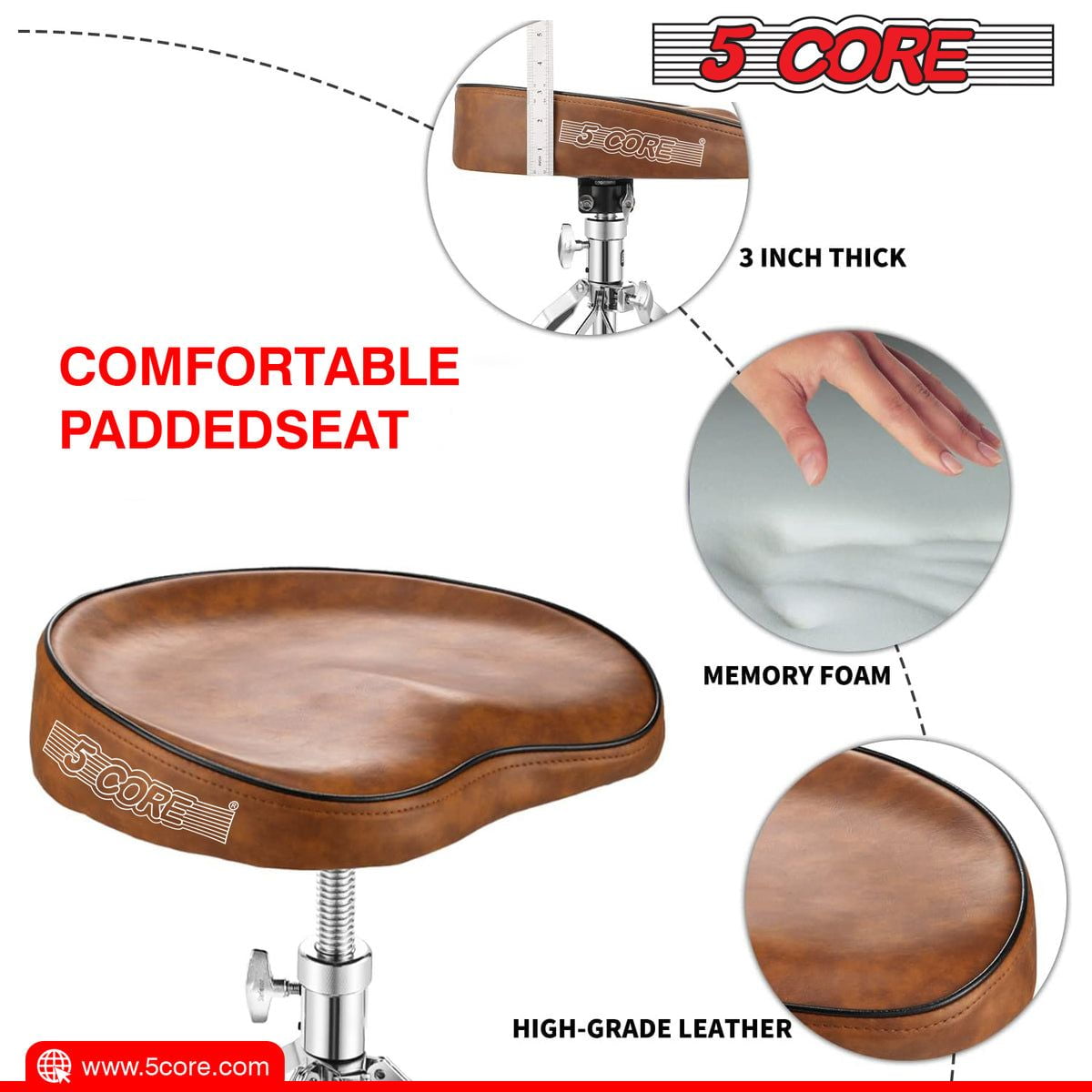 Drum Throne Padded Guitar Stool Adjustable Heavy Duty Saddle Music Chair Seat Universal for Adults & Kids with Anti Slip Rubber Feet  -Brown