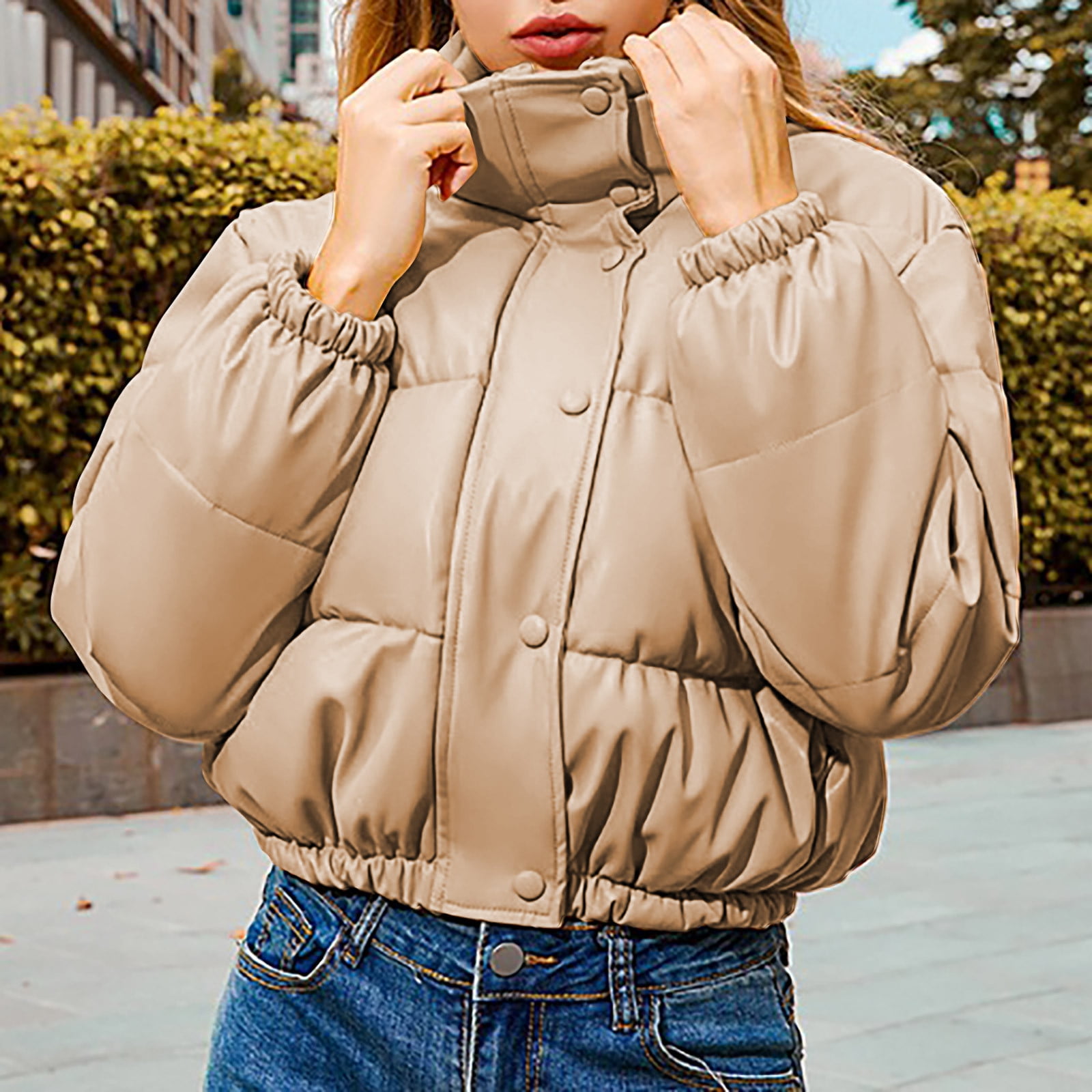 Zpanxa Women's Hooded Jacket Long Sleeve Stand Collar Zip Front