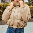 thumbnail image 2 of XPMWRP Women's Quilted Puffer Windproof Jacket Long Sleeve Solid Color Button Coat Winter Warm Plus Size Stand Collar Jackets Yellow M, 2 of 6