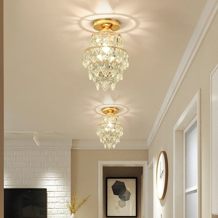 

Nhthy Modern Crystal Ceiling Light Golden Iron Semi-Mount Chandelier Crystal Lamp High Quality E27 Base Crystal Ceiling Fixture Stylish Semi-Recessed Design. gold