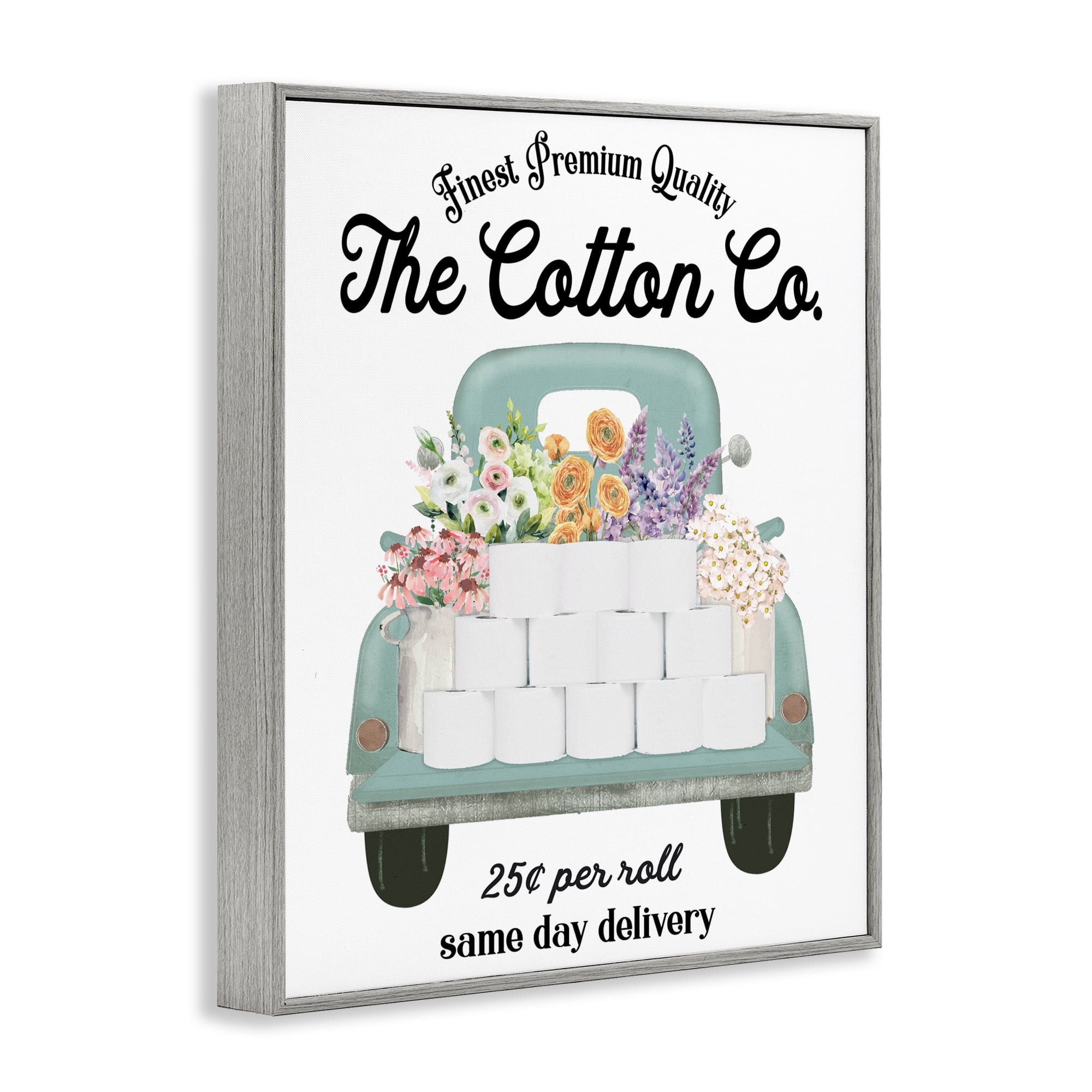 Toilet Paper Delivery Truck Gray Framed Giclee Art, design by Lettered and Lined