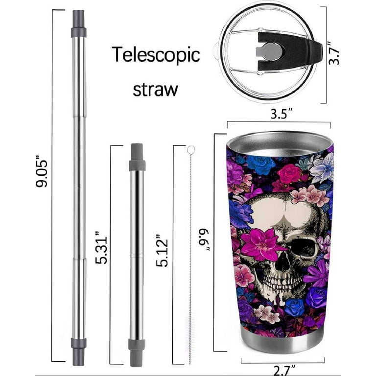 COOL GEAR 2-Pack 18 oz Skull Chiller Tumbler | Black & White Sugar Skull  Design Tumblers with Twist Off Lid and Straw