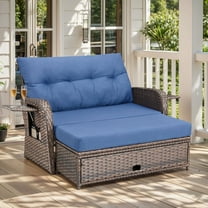 Gymojoy Outdoor Daybed Set Patio Day Bed Rattan Lounge Sofa Bed with Thick Cushions for Backyard Porch Poolside Lawn Beach,Navy