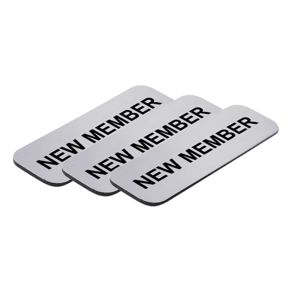 New Member 1 x 3" Name Tag/Badge, Silver, (3 Pack)