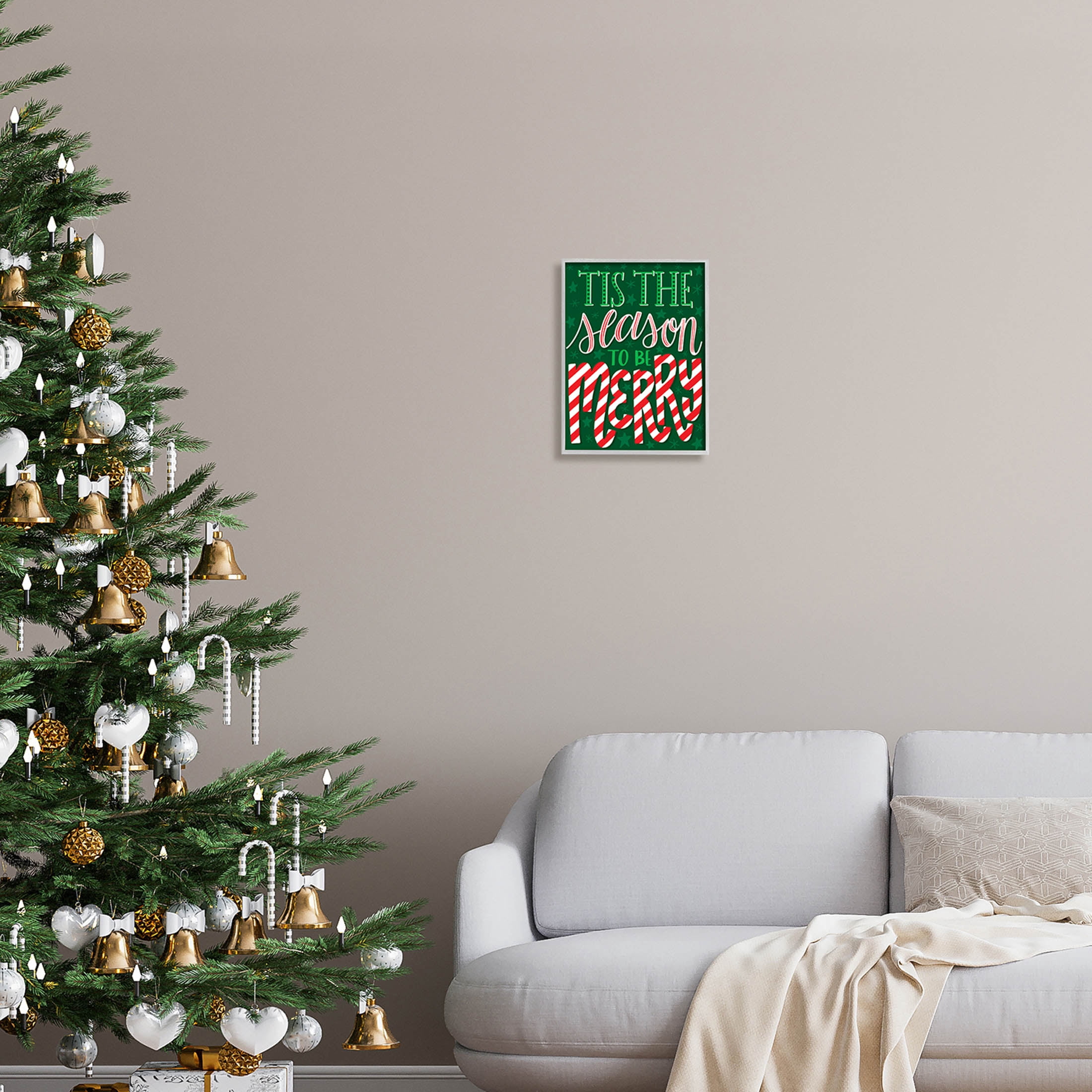 Tis The Season To Be Merry Patterned Holiday Graphic Art Gray Framed Art Print Wall Art