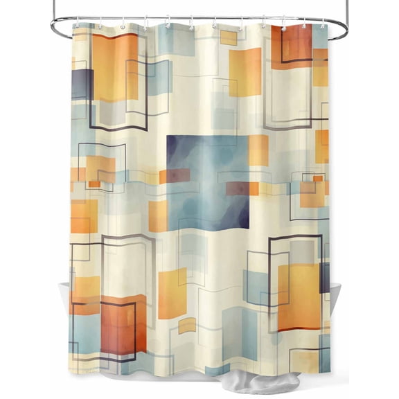 Abstract Art Shower Curtain Set ,Waterproof Fabric Shower Curtains Orange Yellow Geometric Vintage Shower Curtains for Bathroom,Bathroom Decor 72"x84"
