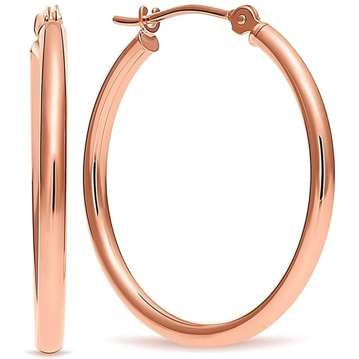 14k Rose Gold 35mm Polished Hoop Earrings 1.4" Diameter Rose Gold