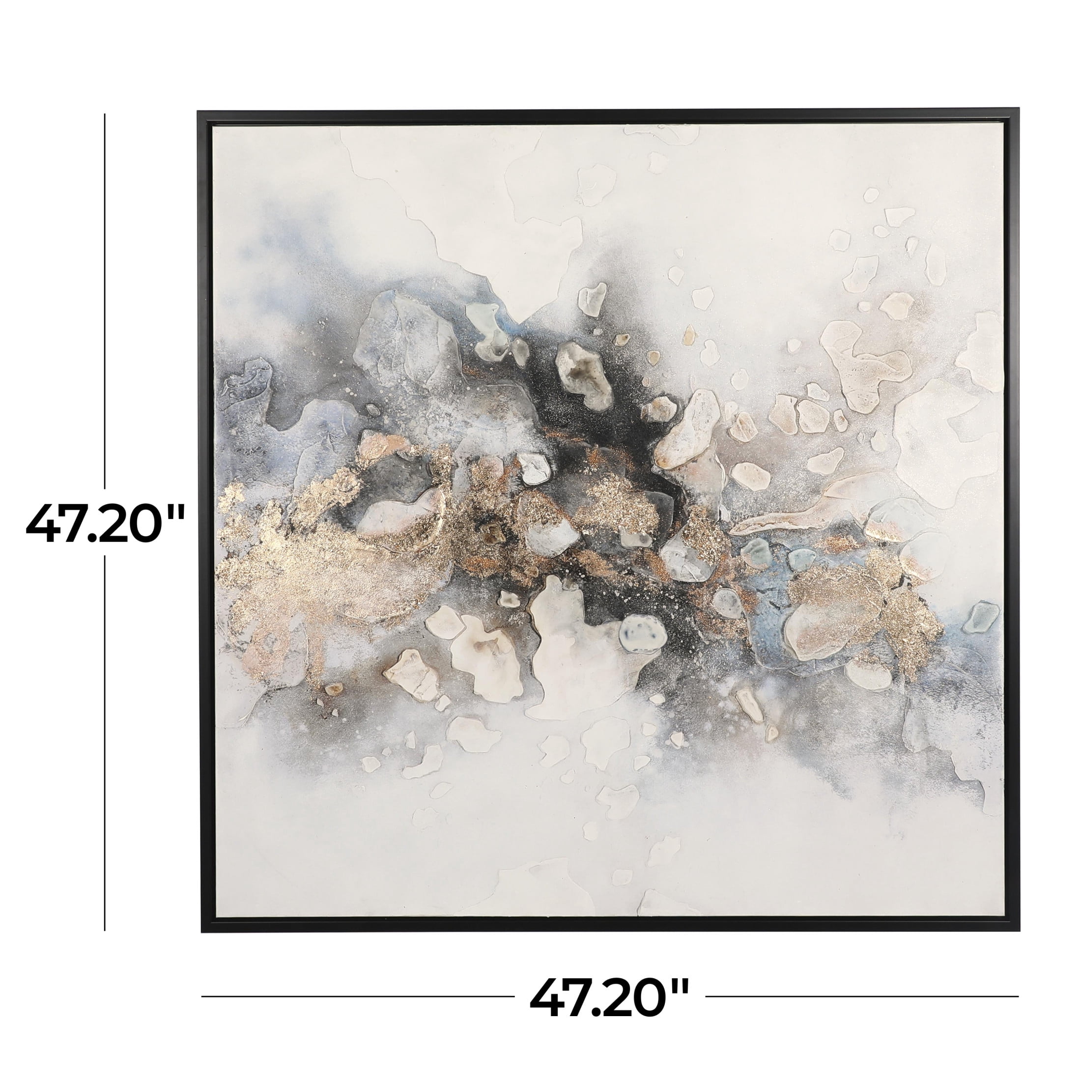 47" x 47" Watercolor Blotch Abstract Framed Wall Art with Gold Foil Accents and Black Frame, by DecMode