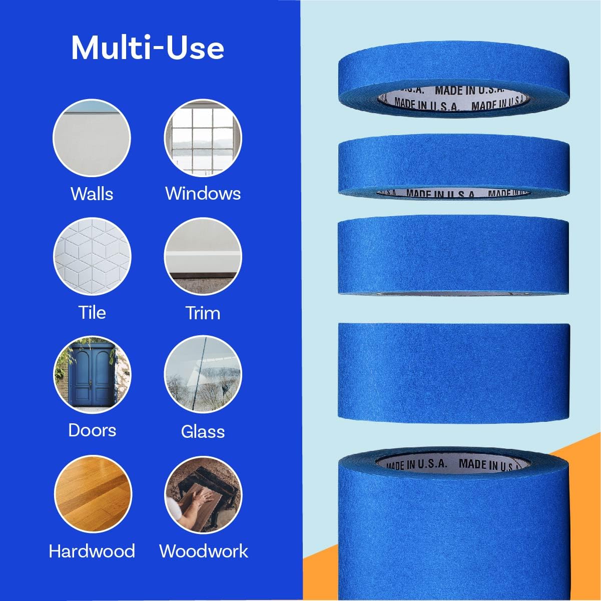 Blue Painters Tape 3 inch x 60 Yards - Case of 16 Rolls, Made in America, Clean Removal, UV-Resistant Blue Painters Masking Tape in Bulk (3" x 180')