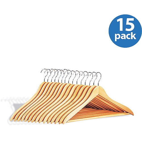 Wood Hangers w/ Bar, set of 15