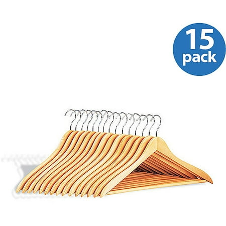 Wood Tie Hanger - Neu Home Wood Hangers w/ Bar, set of 15