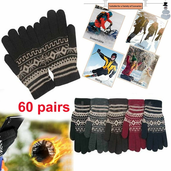 60 pairs Men's Women Bulk Pack Warm Knitted Magic Winter Gloves Wholesale Lots
