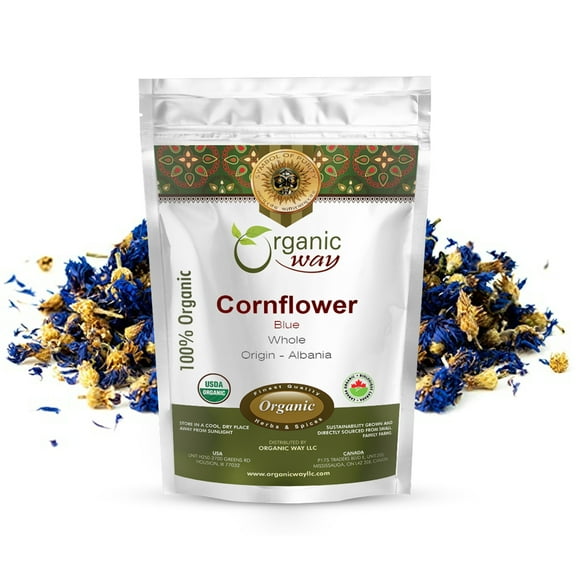 Organic Way Premium Cornflower Blue Whole (Centaurea Cyanus) - European Wild-Harvest | Organic & Kosher Certified | Vegan, Non GMO & Gluten Free | USDA Certified | Origin - Albania (1/2 lbs / 8 oz)