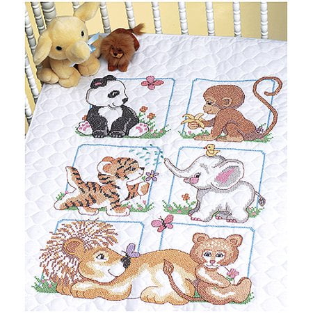 Animal Babies Quilt Stamped Cross-Stitch Kit, 34 x 43