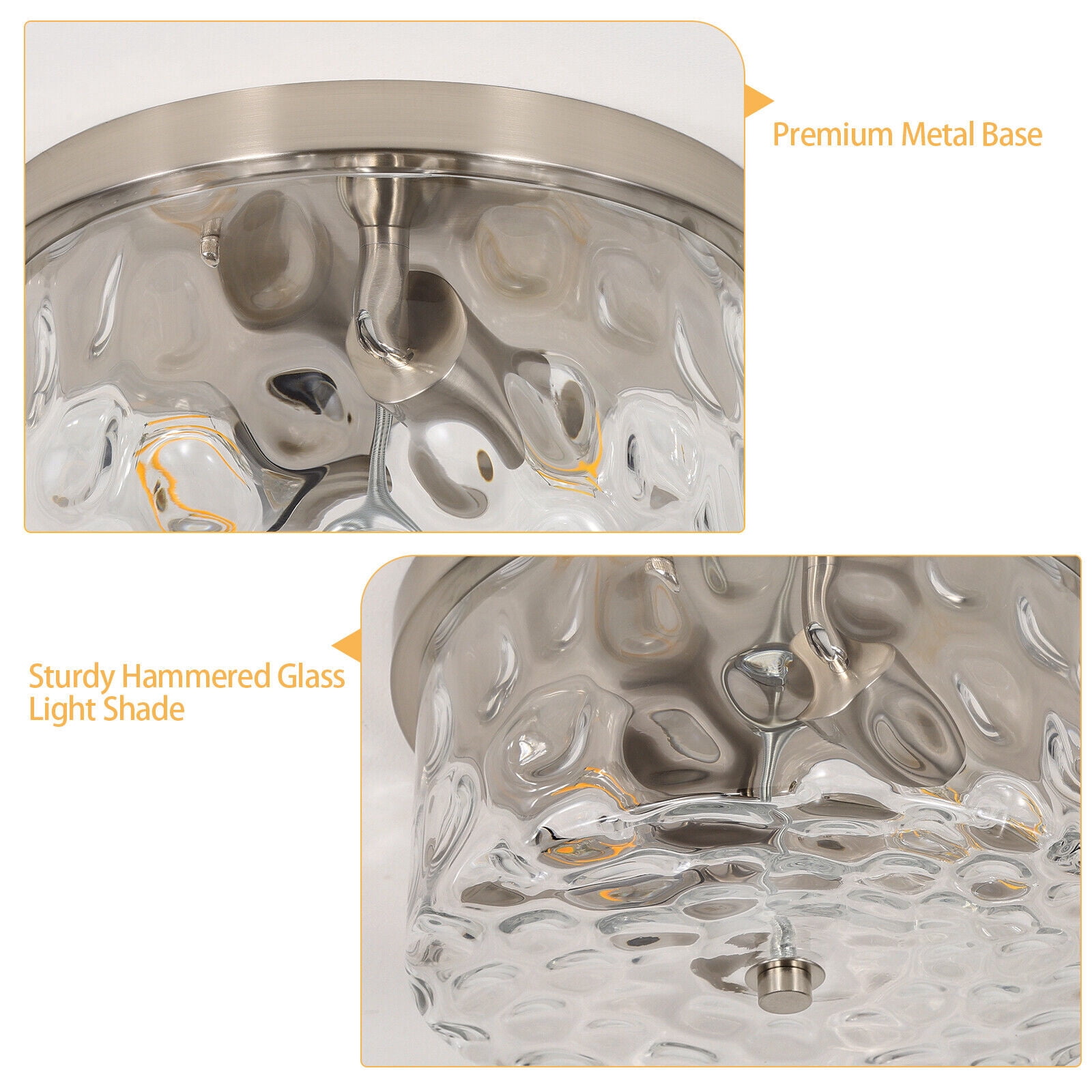 Nickel Vintage Ceiling Light Fixture Semi Flush Mount with Bubble Glass Shade 2-Light Farmhouse Ceiling Light Ceiling Lamp for Living Room Bedroom Foyer Hallway 11.8"