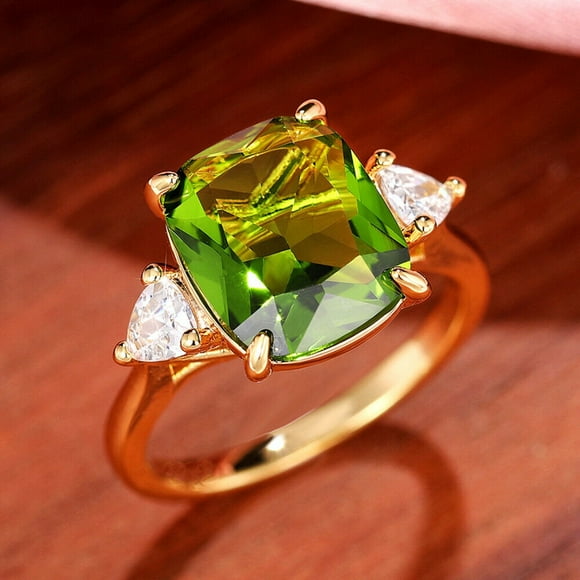 14k Gold Peridot Engagement Ring For Women Peridot Solitaire Wedding Ring Cushion Shaped Peridot Engagement Ring Anniversary Gift