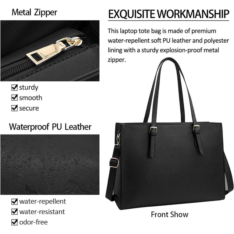 Leather Laptop Bag Women Black Leather Tote Bag 15 Inch Laptop 