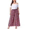 thumbnail image 2 of Agnes Orinda Women's Plus Size Floral Wide Leg Pants Rise Front Tie Boho Flowy Casual Beach Palazzo Trousers with Pockets 1X Black Pink, 2 of 6