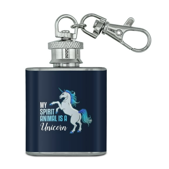 My Spirit Animal is a Unicorn Stainless Steel 1oz Mini Flask Key Chain