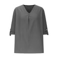 thumbnail image 4 of Olyvenn 3/4 Sleeve Cotton Linen Shirts for Womens Vintage V Neck Casual Loose Fit 2025 Summer Tunic Tops Blouse Gray S, 4 of 6