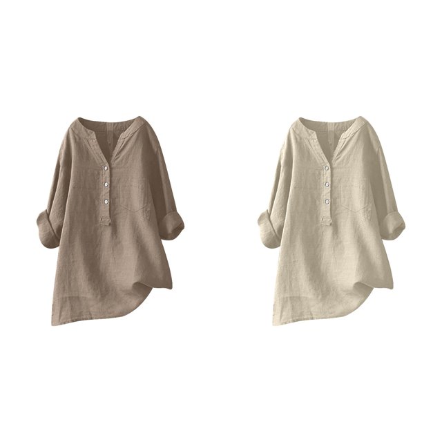 (2-Pack) Rinsvye Womens Solid Color Long Sleeve Mandarin Collar Blouse Women Clothing Timeless Design