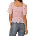 thumbnail image 3 of INSPIRE CHIC Women's Ruffle Peplum Square Neck Flare Short Sleeve Crop Smocked Blouse XL Pink, 3 of 7