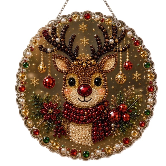 Christmas Pearl Diamond Painting Kit For Adults Diy Pearl Diamond Art Suncatcher With 3D Mixed-Size Beads,Christmas Sparkling Home Wall Or Window Decor Handmade Gift(9.84In)
