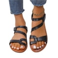thumbnail image 3 of Women Strappy Flat Sandals Fashion Open Toe Leather Slippers Casual Comfortable Outdoor Non Slip Beach Summer Slide Shoes Black 40, 3 of 6