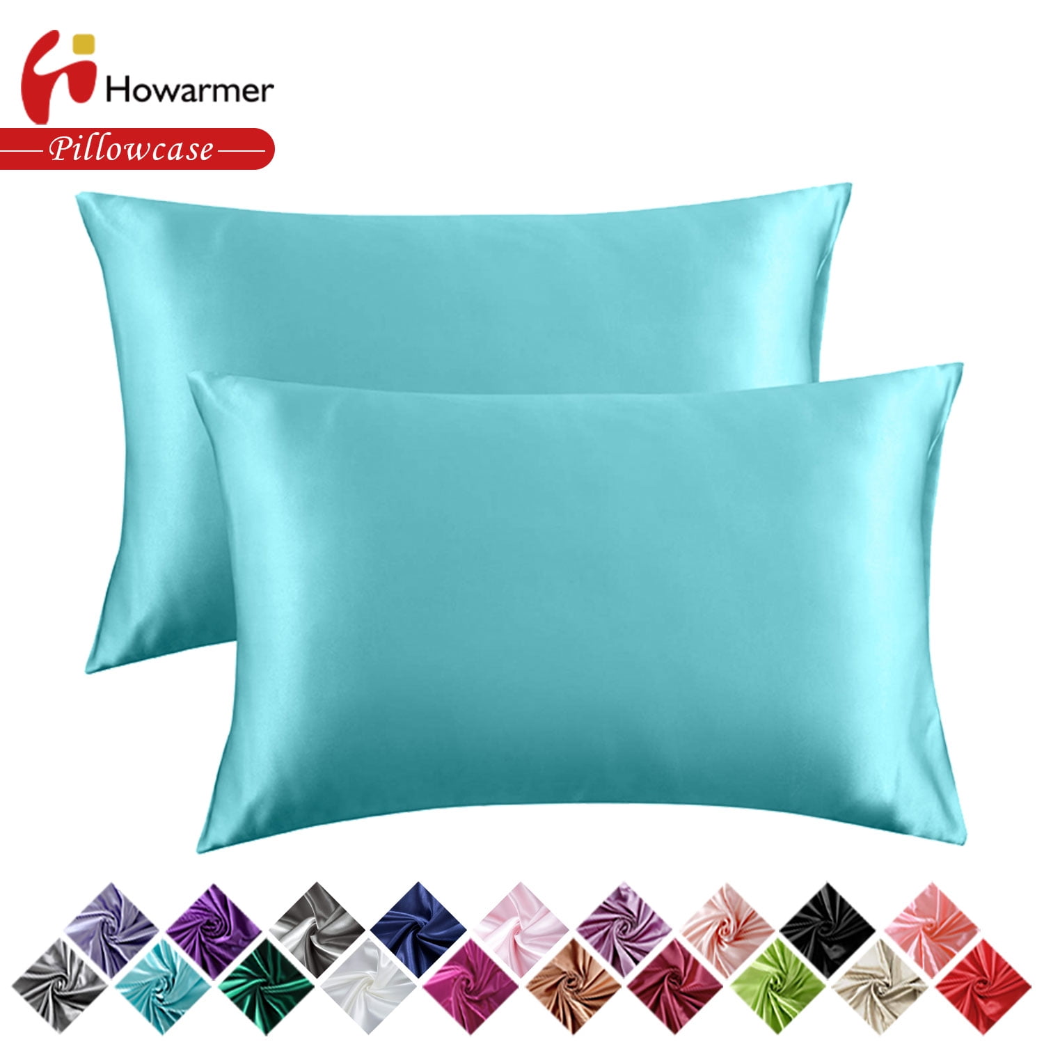 Howarmer Teal Pillowcases for Hair and Skin, Set of 2 Satin Pillowcases