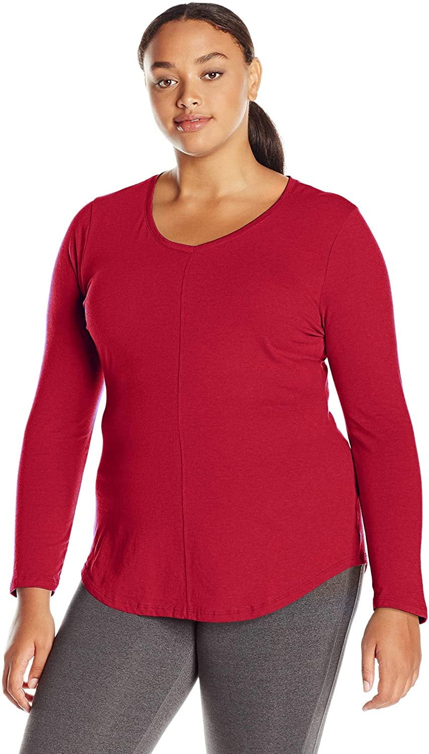 Womens Plus Size Long Sleeve V Neck Fashion T Shirt