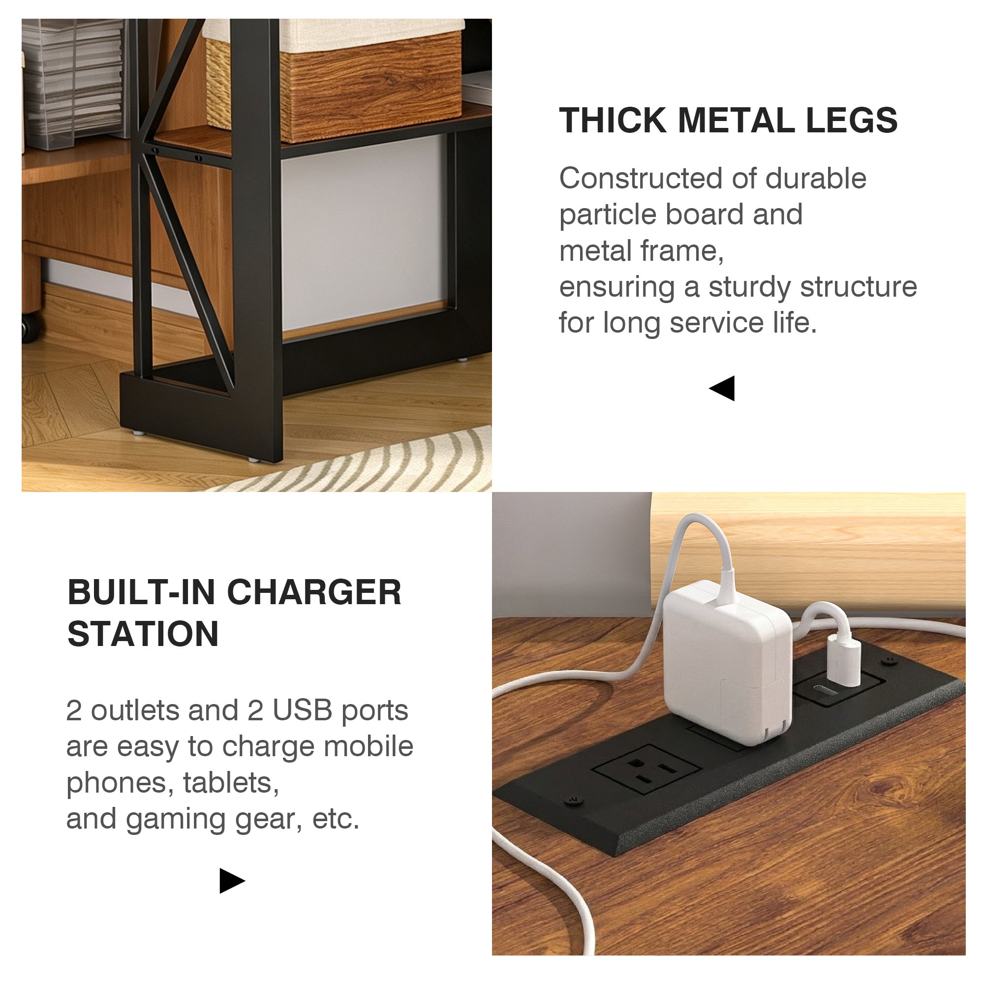 VECELO Corner Computer Desk with Charging Station, Dark Brown photo 7