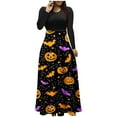 thumbnail image 4 of Neewe Halloween Dresses Womens Long Sleeve Cocktail Swing Dress Skeleton Pumpkin Printed Party Costume, 4 of 4