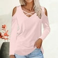 thumbnail image 2 of HAPIMO Women's Elegant Loose Tops Fashion Long Sleeve Tees Solid Color Blouses Regular Fitted Casual Cold Shoulder Workout V Neck Shirts Fall Pink M, 2 of 4