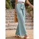 thumbnail image 2 of Pantalones de mujer Cintura alta Correa Cintura Recta Pierna ancha Pantalones de color puro para verano, 2 of 8
