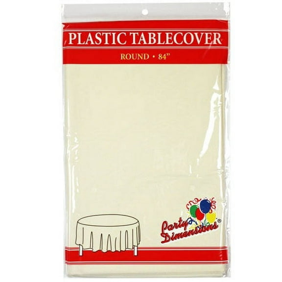 Party Dimensions Ivory  84" Round Plastic Disposable Tablelcoth