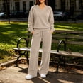 thumbnail image 2 of Hoodies for Women Dqueduo Women's Casual Loose V-Neck Long Sleeve Pullover Top And High Waist Wide Leg Pants Tracksuit Set, Sizes S-XXL, 2 of 9