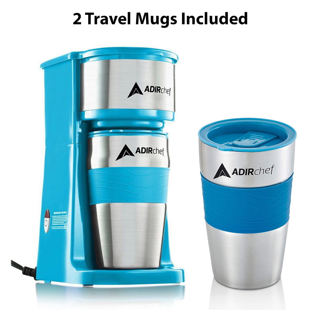 AdirChef Mini Single Serve Coffee Maker with 15 oz. Travel Mug - Red