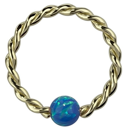 Pink Tourmaline Mens Ring - Opal 14K Yellow Gold Twisted Captive Bead Ring