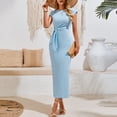 thumbnail image 5 of Tqcoqu Women's Summer Short Sleeve Bodycon Midi Dresses Casual Crewneck Knit Wrap Tie Waist Long Dress,Light Blue,Women's S-XXL, 5 of 6