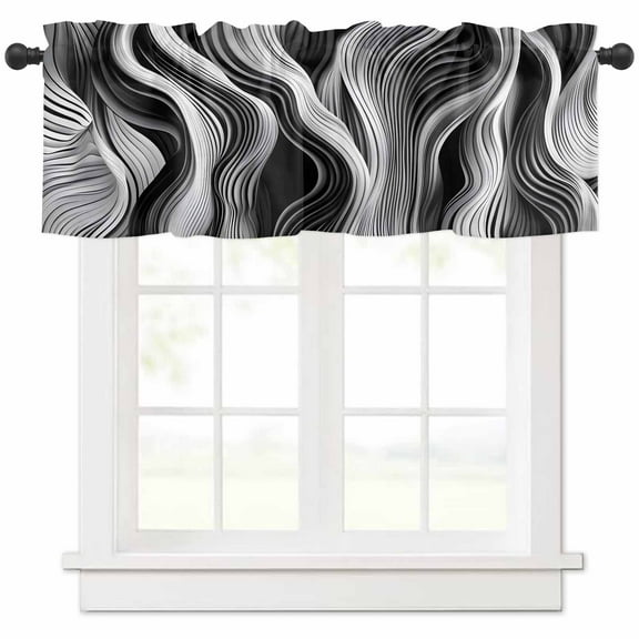 Abstract Waves Valances for Windows Farmhouse Kitchen Curtains Valances Rod Pocket Valance Curtains for Kitchen Windows Black Grey Modern Geometric Striped Window Valances for Bathroom 54"x18"