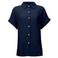 thumbnail image 5 of KIHOUT Women's Crinkle Gauze Button-Down Shirt Short Sleeve Rolled Cuff Split Hem Casual Cotton Blouse, 5 of 7
