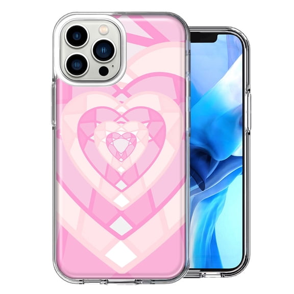 MUNDAZE For Apple iPhone 13 Pro Max Pink Gem Hearts Design Double Layer Phone Case Cover
