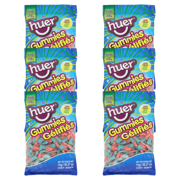 HUER Bouteilles de Gomme Balloune Sure, Bonbons Gélifiés Acidulés et Pétillants, Sac en Vrac 1 kg (2,2 Lb), Parfait pour les Fêtes à Thème Rose et Bleu et les Buffets de Bonbons