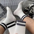 thumbnail image 6 of 5-Pack Men's Striped Crew Socks: Sleek Black & White Hues, Ribbed Details To Elevate Casual And Athletic Styles, 6 of 10