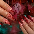 thumbnail image 2 of 24Pcs Long Coffin Halloween Press On Nails, Realistic Blood Drip Splatter Nude Red Gothic Fake Nails, Detachable Reusable Nail Tips For Horror Cosplay Halloween Party Manicure Decor, 2 of 7
