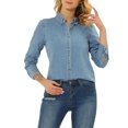 thumbnail image 5 of Unique Bargains Women's Classic Collar Long Sleeves Casual Button Down Denim Shirt, 5 of 8