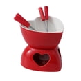 thumbnail image 1 of Mini Ceramic Fondue Set, Heart Shaped, For Melting or Cheese Chocolate, 1 of 8