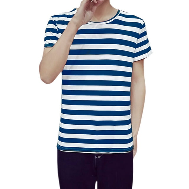 INSPIRE CHIC T-Shirt pour Homme à Rayures Vintage Col Rond Manches Courtes T-Shirt 42 Bleu Royal